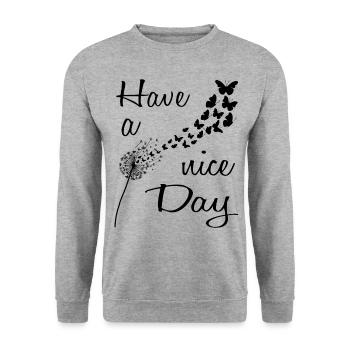 Pusteblume mit Schmetterlingen - Have a nice Day - Unisex Pullover - Weißgrau meliert - Vorne - Alina (178cm) & Michal (187cm)