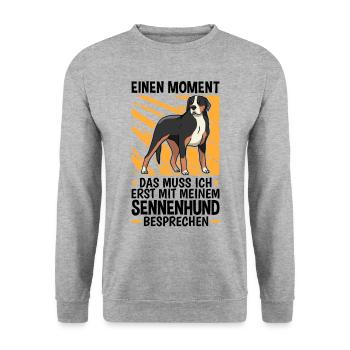 Mit Sennenhund besprechen Schweizer Sennenhund - Unisex Pullover - Weißgrau meliert - Vorne - Alina (178cm) & Michal (187cm)