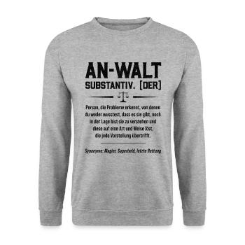 Anwalt Defintion Substantiv Rechtsanwalt Jura Juri - Unisex Pullover - Weißgrau meliert - Vorne - Alina (178cm) & Michal (187cm)
