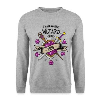 I'm an amazing wizard since 1986 - Unisex Sweatshirt - salt & pepper - Front - Alina (178cm) & Michal (187cm)