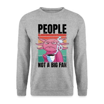 Axolotl with coffee - People Not A Big Fan - Unisex Sweatshirt - salt & pepper - Front - Alina (178cm) & Michal (187cm)