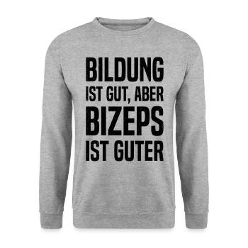 Bildung Ist Gut Aber Bizeps Ist Guter Workout Fitn - Unisex Pullover - Weißgrau meliert - Vorne - Alina (178cm) & Michal (187cm)
