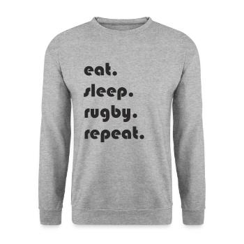 Rugby - eat. sleep. rugby. repeat. - Unisex Pullover - Weißgrau meliert - Vorne - Alina (178cm) & Michal (187cm)