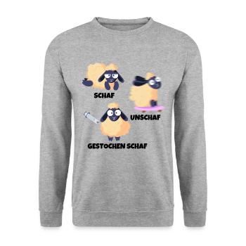 Schaf Unschaf Gestochen Schaf Wortspiel - Unisex Pullover - Weißgrau meliert - Vorne - Alina (178cm) & Michal (187cm)