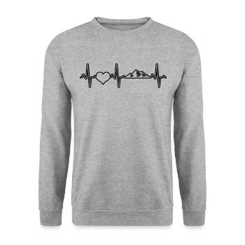 Berg Berge Herzschlag - Unisex Pullover - Weißgrau meliert - Vorne - Alina (178cm) & Michal (187cm)
