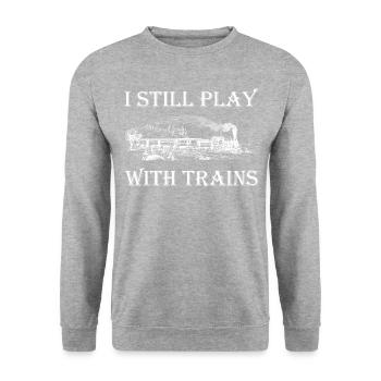 Trains - I still play with trains - Unisex Sweatshirt - salt & pepper - Front - Alina (178cm) & Michal (187cm)