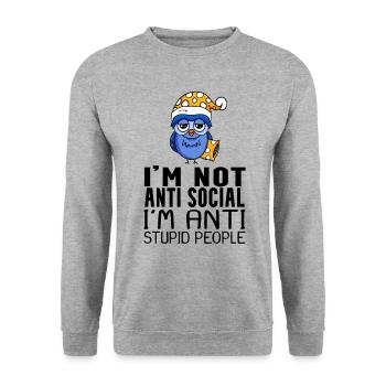 lustige Sprüche dumme Menschen - Unisex Pullover - Weißgrau meliert - Vorne - Alina (178cm) & Michal (187cm)