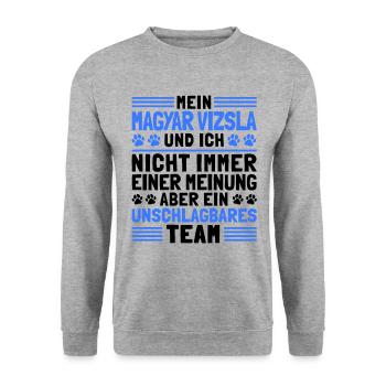 Mein Magyar Vizsla und Ich Ungarischer Vorstehhund - Unisex Pullover - Weißgrau meliert - Vorne - Alina (178cm) & Michal (187cm)