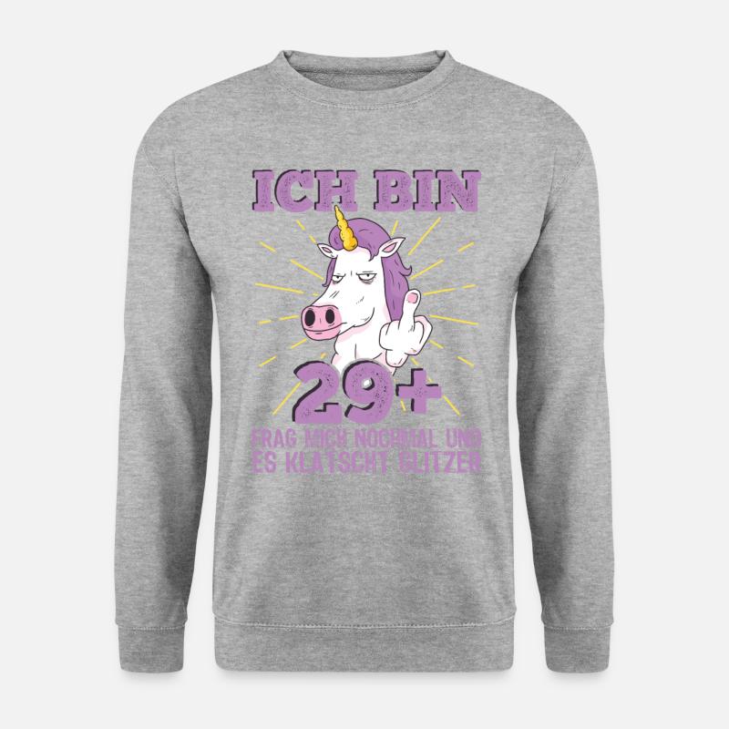 30. Geburtstag Frau Einhorn Ich bin 29+ plus - Unisex Pullover - Weißgrau meliert