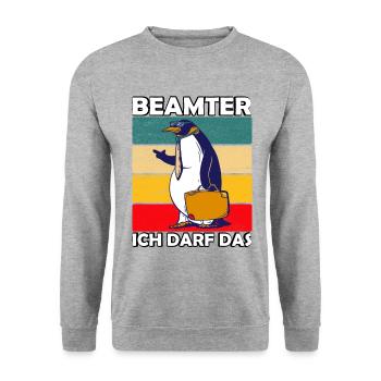 Beamter Beamtin Spruch Ich Darf Das - Unisex Pullover - Weißgrau meliert - Vorne - Alina (178cm) & Michal (187cm)