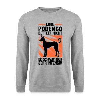 Mein Podenco Ibicenco bettelt nicht Ibizan Hound - Unisex Pullover - Weißgrau meliert - Vorne - Alina (178cm) & Michal (187cm)