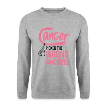 Cancer Picked The Wrong Girl Cancer Survivor Tumor - Unisex Pullover - Weißgrau meliert - Vorne - Alina (178cm) & Michal (187cm)