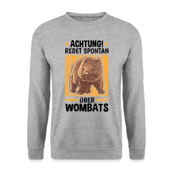 Redet spontan über Wombats Beuteltier Wombat - Unisex Pullover - Weißgrau meliert - Vorne - Alina (178cm) & Michal (187cm)