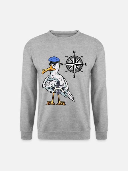 Seemann maritime Möwe Kompass Windrose Nautik - Unisex Pullover - Weißgrau meliert