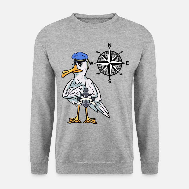 Seemann maritime Möwe Kompass Windrose Nautik - Unisex Pullover - Weißgrau meliert