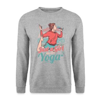 Just A Girl Who Loves Yoga - Unisex Pullover - Weißgrau meliert - Vorne - Alina (178cm) & Michal (187cm)
