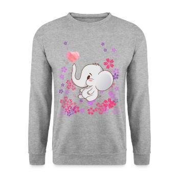 Baby Elefant mit Blumen - Unisex Pullover - Weißgrau meliert - Vorne - Alina (178cm) & Michal (187cm)