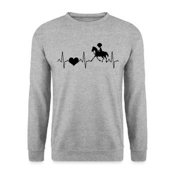 Pferde Pferdesport Herzschlag - Unisex Pullover - Weißgrau meliert - Vorne - Alina (178cm) & Michal (187cm)