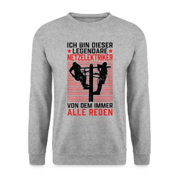 Legendärer Netzelektriker Netzfachmann - Unisex Pullover - Weißgrau meliert - Vorne - Alina (178cm) & Michal (187cm)
