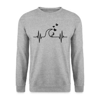 Surfer Herzschlag Herzen Surfen Wave Surfer - Unisex Pullover - Weißgrau meliert - Vorne - Alina (178cm) & Michal (187cm)