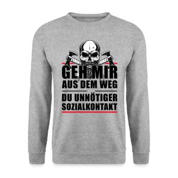 Einzelgänger Unnötiger Sozialkontakt - Unisex Pullover - Weißgrau meliert - Vorne - Alina (178cm) & Michal (187cm)
