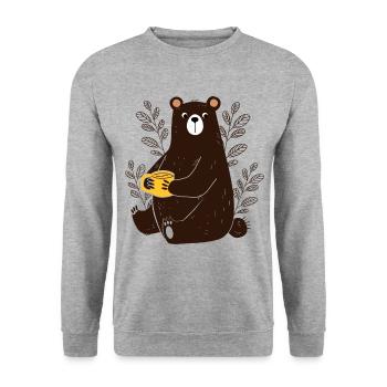Cute Funny Bear with Tea Coffee Cup Cartoon - Unisex Sweatshirt - salt & pepper - Front - Alina (178cm) & Michal (187cm)