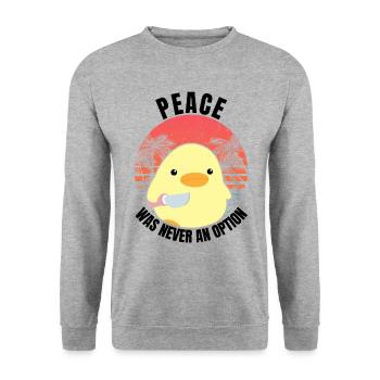 Duck with knife - Peace was never an option - Meme - Unisex Sweatshirt - salt & pepper - Front - Alina (178cm) & Michal (187cm)