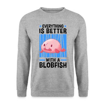 Everything is better with blobfish blobfish - Unisex Sweatshirt - salt & pepper - Front - Alina (178cm) & Michal (187cm)