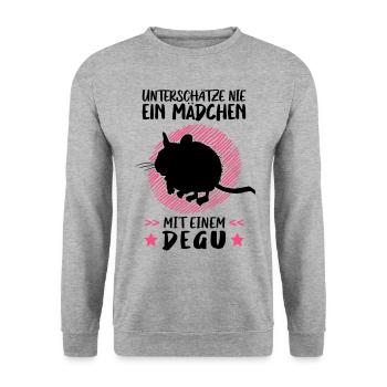 Mädchen mit Degu Nagetier Chile Degu - Unisex Pullover - Weißgrau meliert - Vorne - Alina (178cm) & Michal (187cm)