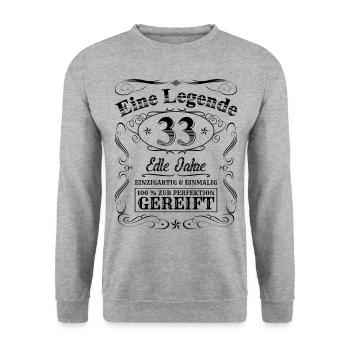 Legende 33 Jahre 33. Geburtstag Männer Frauen - Unisex Pullover - Weißgrau meliert - Vorne - Alina (178cm) & Michal (187cm)
