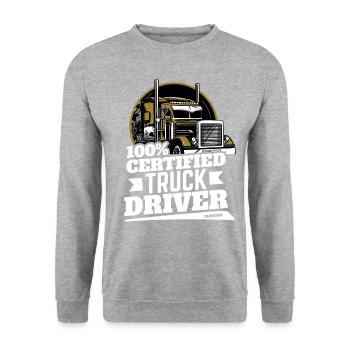 100% Certified Truck Driver - Unisex Pullover - Weißgrau meliert - Vorne - Alina (178cm) & Michal (187cm)