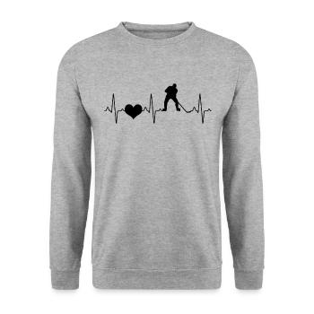Hockey Eishockey Herzschlag - Unisex Pullover - Weißgrau meliert - Vorne - Alina (178cm) & Michal (187cm)