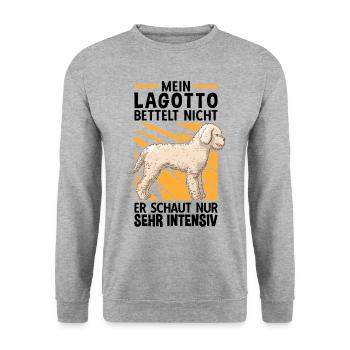 Lagotto bettelt nicht Wasserhund Lagotto Romagnolo - Unisex Pullover - Weißgrau meliert - Vorne - Alina (178cm) & Michal (187cm)