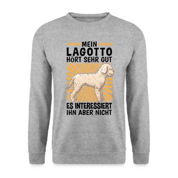 Lagotto hört gut Wasserhund Lagotto Romagnolo - Unisex Pullover - Weißgrau meliert - Vorne - Alina (178cm) & Michal (187cm)