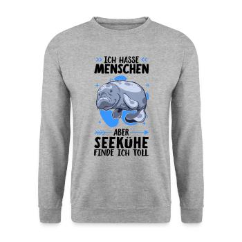 Seekühe finde ich toll Seekuh Meeressäuger - Unisex Pullover - Weißgrau meliert - Vorne - Alina (178cm) & Michal (187cm)