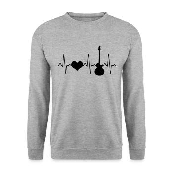E Gitarre Herzschlag - Unisex Pullover - Weißgrau meliert - Vorne - Alina (178cm) & Michal (187cm)