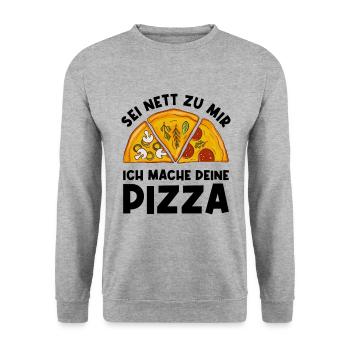 Sei Nett Zu Mir Ich Mache Deine Pizza Pizzabäcker - Unisex Pullover - Weißgrau meliert - Vorne - Alina (178cm) & Michal (187cm)