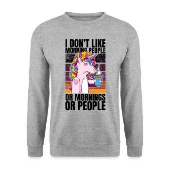 Unicorn with coffee - I Don't Like Morning People - Unisex Sweatshirt - salt & pepper - Front - Alina (178cm) & Michal (187cm)