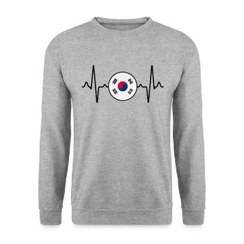 Südkorea Herzschlag - Unisex Pullover - Weißgrau meliert - Vorne - Alina (178cm) & Michal (187cm)