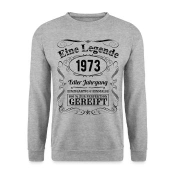 Legende 1973 Geburtstag Geburtsjahr 1973 Männer - Unisex Pullover - Weißgrau meliert - Vorne - Alina (178cm) & Michal (187cm)
