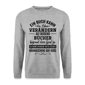 Ein Buch kann Ihr Leben verändern Buch Lovers - Unisex Pullover - Weißgrau meliert - Vorne - Alina (178cm) & Michal (187cm)
