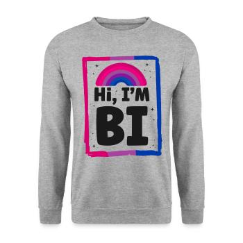 Bisexual Bi Pride Flag Hi, I'M Bi - Unisex Pullover - Weißgrau meliert - Vorne - Alina (178cm) & Michal (187cm)