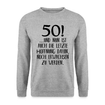 50. Geburtstag Mann Frau Männer 50 Jahre Geschenk - Unisex Pullover - Weißgrau meliert - Vorne - Alina (178cm) & Michal (187cm)