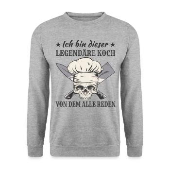 Lustige Koch Sprüche Kochen Kochmütze Totenkopf - Unisex Pullover - Weißgrau meliert - Vorne - Alina (178cm) & Michal (187cm)