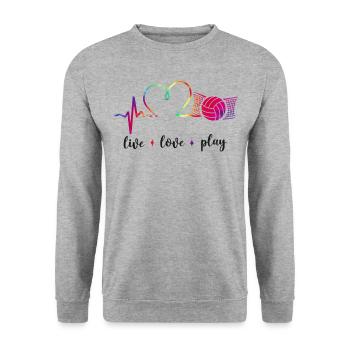 Volleyball Player Team Heartbeat - Unisex Pullover - Weißgrau meliert - Vorne - Alina (178cm) & Michal (187cm)