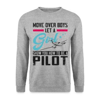Airplane Pilot Girl Vintage Move - Unisex Pullover - Weißgrau meliert - Vorne - Alina (178cm) & Michal (187cm)