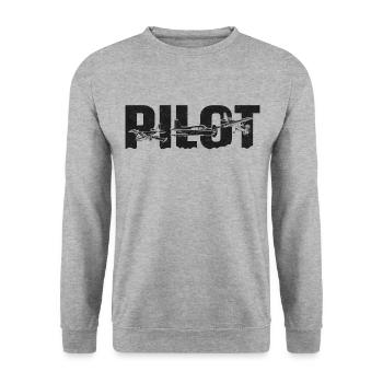 Airplane Pilot Vintage Pilot - Unisex Sweatshirt - salt & pepper - Front - Alina (178cm) & Michal (187cm)