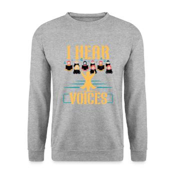 Ich Höre Stimme - Theatermusiker Chorleiter - Unisex Pullover - Weißgrau meliert - Vorne - Alina (178cm) & Michal (187cm)