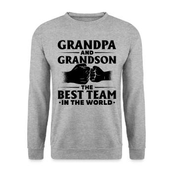 Opa und Grandson Das beste Team der Welt Vatertag - Unisex Pullover - Weißgrau meliert - Vorne - Alina (178cm) & Michal (187cm)
