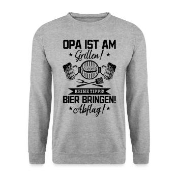 Opa ist am Grillen! Keine Tipps Barbecue Grillen - Unisex Pullover - Weißgrau meliert - Vorne - Alina (178cm) & Michal (187cm)